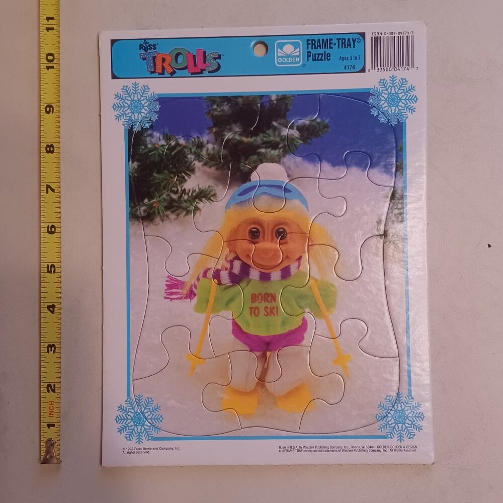 1992 Russ Trolls Frame Tray Puzzle Cardboard Vintage Born To Ski